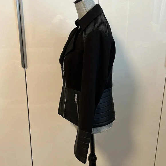 NWOT Black Moto Jacket Stretch Faux Leather Lined, Size M - Picture 9 of 14